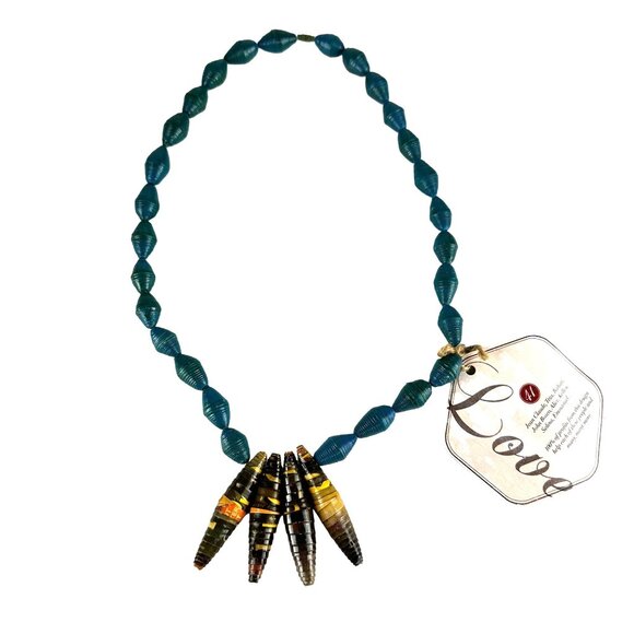 Handmade African Beaded Necklace With Recycled Paper Beads - Picture 1 of 6
